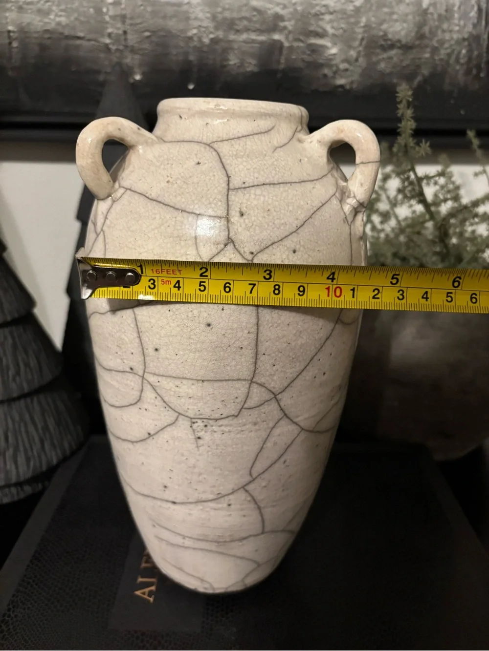 Vintage Cream Crackle-Glaze Dual-Handle Vase